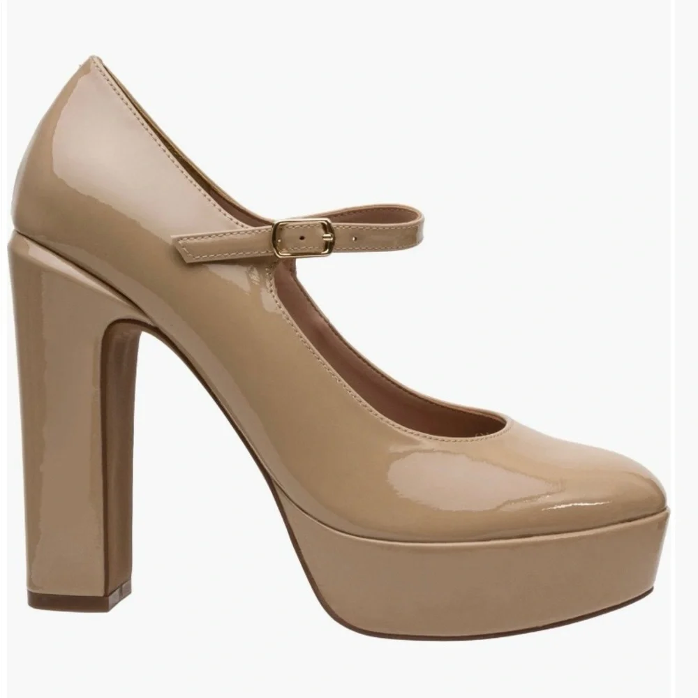NWT Linea Paolo Isadora Mary Jane Platform Pumps, Maple Sugar Patent, Size 9.5